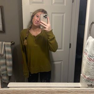 green pull over button up sweater can be worn many ways, up for offers:)